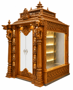Luxury Handcrafted Traditional Design Durable Hindu Prayer Temple Cabinet Hand Carved Pooja <b>Mandir</b> Elephant Pillars Custom Wood - Product Image 2