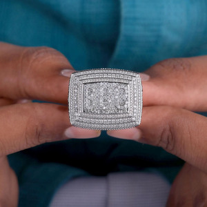 Custom Iced Out <b>Initial</b> Letter <b>Ring</b> Round Cut Moissanite Diamond Champion <b>Ring</b> Men's Hip Hop Style Jewelry Personalized Jewelry - Product Image 2