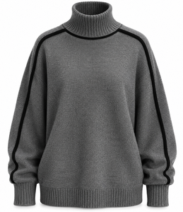Sudadera de cuello alto grueso para mujer, estilo oversize, con mangas raglán, ribete negro y dobladillo acanalado, jersey de punto, fabricante OEM - Product Image 6