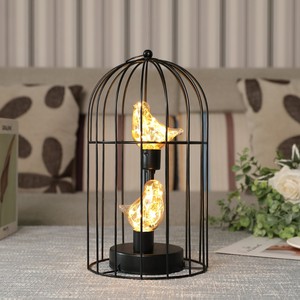 Lanterne en forme de cage à oiseaux en métal avec oiseaux en verre, lumière LED, décoration d'intérieur, forme cylindrique, finition durable - Product Image 5