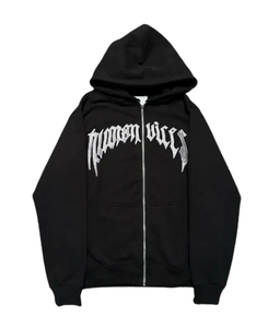 Sudadera con Capucha para Hombre, Negra, con Estampado de Letras Góticas, Corte Regular, Felpa de Algodón, Ropa Urbana de Invierno, Impresión Digital - Product Image 1