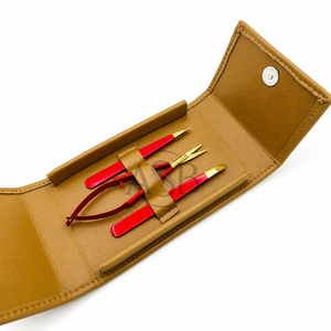 Pinzas para Cejas Rojas Doradas, Pinzas para Cejas Inclinadas y Puntiagudas de Acero Inoxidable de Primera Calidad Personalizadas, con Tijeras para Cejas y Estuche - Product Image 1
