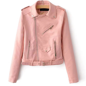 Chaqueta de Cuero Genuino para Mujer, Estilo Racer, Manga Larga, Cierre de Cremallera Doble, Resistente al Polvo - Product Image 4