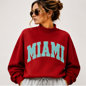 Sweat-shirt streetwear personnalisé épais pour femme, coupe oversize, imprimé graphique universitaire Miami, lettrage turquoise, automne-hiver, style vintage - Product Image 2