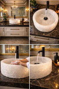 Lavabo de Ónix Blanco, Lavabo Redondo de Piedra de Lujo para Baño, Lavabo de Ónix Natural Hecho a Mano, Decoración Moderna para Spa - Product Image 6