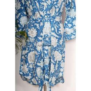 ชุดเดรสผู้หญิงผ้าฝ้ายพิมพ์ลายดอกไม้ ระบายอากาศได้ดี เป็นมิตรกับสิ่งแวดล้อม 100%  ความยาวปานกลาง แขน 3/4 คอวี ติดกระดุม พิมพ์ลายบล็อก เหมาะสำหรับงานกลางคืน/งานทางการ - Product Image 6