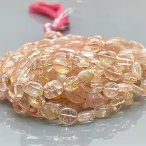 Perles de Morganite Naturelle Chauffée 8-12mm, Ovales Lisses Rose Pêche avec Éclats Dorés, Fil de 16 Pouces pour la Fabrication de Bijoux Chakralume - Product Image 1
