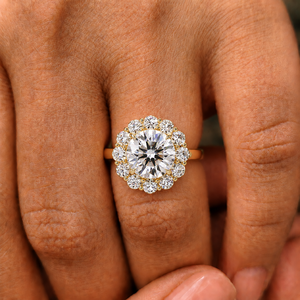 Anillo de compromiso vintage con halo floral, solitario, corte redondo, diamante cultivado en laboratorio de 5.00 quilates, certificado IGI, anillo de boda, joyería fina. - Product Image 2
