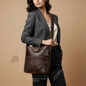 Women's Stylish Vintage Genuine Leather Clutch Adjustable Shoulder Strap Zipper Closure Durable Lightweight 3L+ - Product Image 6