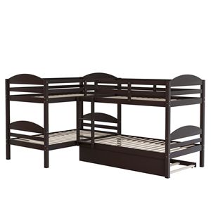 Letto a castello a L con due posti letto singoli e letto estraibile per bambini - Product Image 5