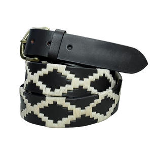 Ceinture polo tressée en cuir véritable avec motif textile coloré, conçue pour des tenues élégantes, une utilisation en extérieur et un confort optimal. - Product Image 3