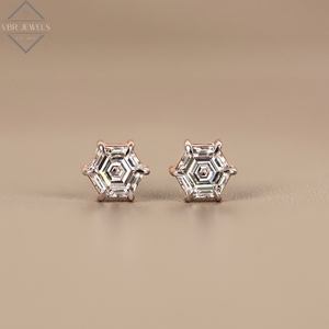 Hexagon Step Cut Diamond <b>Stud</b> <b>Earrings</b> Rose Gold Solitaire Bridal Wedding Jewelry Gift Supplier For Women Luxury <b>Fine</b> Jewelry - Product Image 1