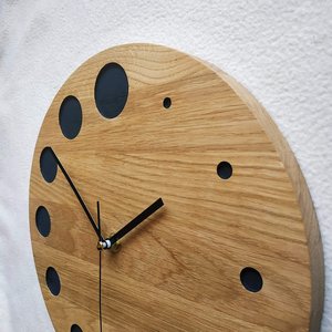 Hand Crafted Modern Wooden <b>Wall</b> <b>Clock</b> Round Analog Quartz Design With Black Dot Markers For Living Room - Product Image 2
