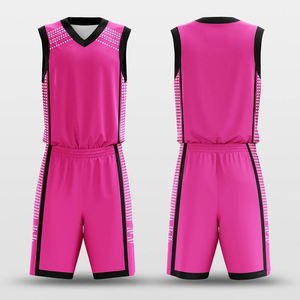 Ensemble d'uniformes de basket-ball rose personnalisés par sublimation pour hommes, maillot sans manches à col en V et short, tenue d'équipe à prix raisonnable - Product Image 4
