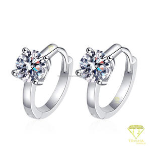 Classic Round Cut Moissanite Diamond Huggie Earrings Luxury Jewelry For Women - Product Image 2
