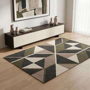 Alfombra Moderna de Diseño Geométrico con Patrón de Bloques Triangulares Abstractos, Alfombra Decorativa para Sala de Estar, Dormitorio, Oficina, Decoración del Hogar - Product Image 4