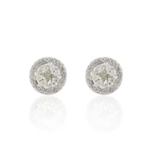 18K White Gold Oval Cut Diamond & Pearl Cluster Halo Stud <b>Earrings</b> - Product Image 3