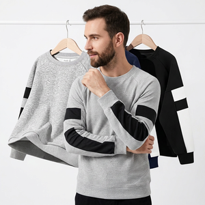 Sudadera Gris para Hombre, Cuello Redondo, Manga Raglán, Bloques de Color, Estilo Casual, Corte Regular, Tejido de Punto, 100% Algodón, Secado Rápido, Larga - Product Image 6