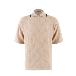 Spring Summer Short Sleeve <b>Checkered</b> Pattern Ribbed Men's <b>Top</b> Zipper Polo Neck Men's Cotton Knit Sweater - Product Image 6