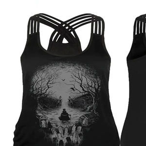 Custom Wholesale Women Gothic <b>Skull</b> Tank <b>Top</b> Criss Cross Strappy Sleeveless Vest Graphic Printed Punk Casual Summer <b>Tops</b> Outfits - Product Image 5