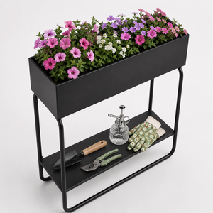 Support à plantes rectangulaire en acier thermolaqué - Support à plantes d'intérieur en métal à étagère inférieure pour un style moderne et minimaliste ODGGAB014 - Product Image 1