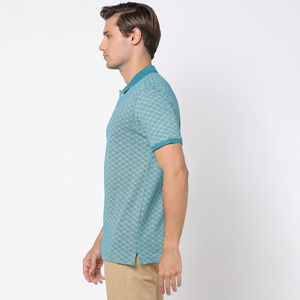 Mens Printed Polo Shirt Micro Pattern Contrast Collar Short Sleeve Breathable Cotton Blend Casual Wear - Product Image 5