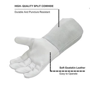 Guantes de Soldadura de Piel de Cabra Blanca Reutilizables, Resistentes al Calor, Largos, para Soldadura TIG y Uso en Construcción - Product Image 4