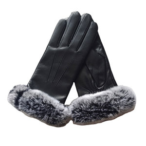 New Winter Season Women's Soft Leather Touchscreen Plain Dressing <b>Gloves</b> with Fur Trim Warm for Casual Use - Product Image 4