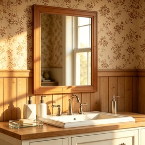 Classic Rectangular Solid Wood Wall Mirror <b>Framed</b> Border Natural <b>Oak</b> Timber Bathroom Vanity Living Room Decor Artwork Object HDs - Product Image 5