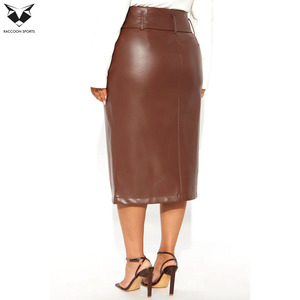 Faldas y Pantalones de Cuero Marrón Premium con Cinturón, Falda Lápiz con Cierre Frontal y Abertura Lateral, Faldas de Moda Urbana para Mujer - Product Image 4