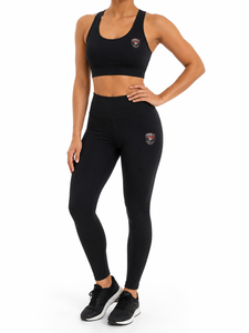 Custom Women's Solid Black Racerback Sports Bra High Waist Leggings Activewear <b>Set</b> Summer Embroidered Logo Stretch Breathable - Product Image 2
