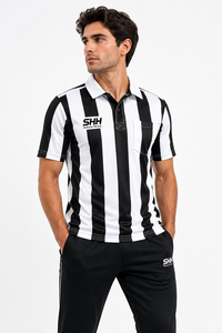 Camiseta de Árbitro de Fútbol Personalizada para Hombre, a Rayas Blancas y Negras, Cuello Polo, Bolsillo en el Pecho, Manga Corta, Jersey Profesional para Oficiales de Juego - Product Image 4