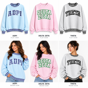 Sudadera Oversize Personalizada para Mujer con Cuello Alto, Apliques de Letras a Cuadros, Bordado, Estilo Casual para Hermandades, Venta al por Mayor, Marca Privada - Product Image 3