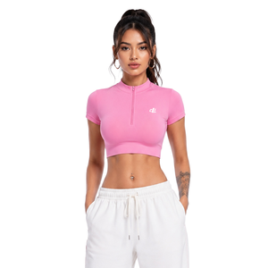 Camiseta Deportiva 2026 para Mujer, Cierre de Cremallera, Corte Ajustado, Tejido Transpirable, Top Corto, Venta Caliente, Todas las Temporadas, Personalizable - Product Image 4