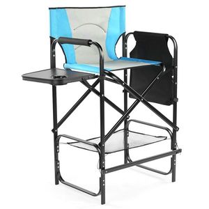 31\" Tall Portable Bar Height Directors Chair with <b>Footrest</b> and Cup Holder 4-Fold Camping Chair with Side Table Storage - Product Image 3