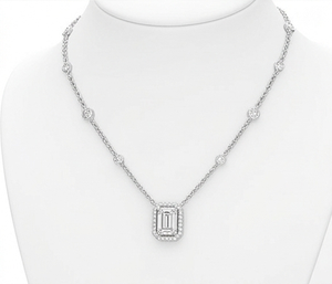 <b>Emerald</b> Cut Lab Grown Diamond <b>Pendant</b> Necklace for Women Luxury Halo Diamond Station Chain Necklace Wedding Jewelry - Product Image 2