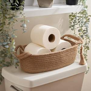 Panier de rangement ovale pour la maison avec poignée en cuir, en corde de jute tressée, pour le rangement des jouets dans la chambre d'enfant et la salle de bain - Product Image 6