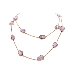 Collier double couche en argent sterling 925 avec pendentif géométrique pentagonal en améthyste facettée sertie clos pour femme - Vente en gros - Product Image 3
