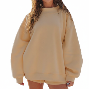 Women's Oversized Embroidery Mock Neck Terry Sweatshirt Pullover Vintage <b>Drop</b> Shoulder Long Sleeved Polyester/Cotton Blend Front - Product Image 6