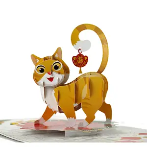 越南HMG供应商提供的带有十二生肖猫符号3D弹出卡的新年礼物，带有信封和便条