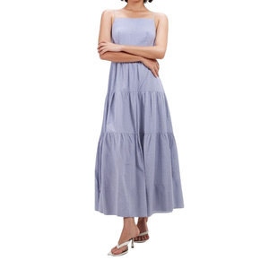 Elegante Vestido Midi con Tirantes Finos, Corte en A, Holgado, Color Sólido, Informal, de Verano, de Algodón, para Mujer, Fabricante de Vietnam - Product Image 4