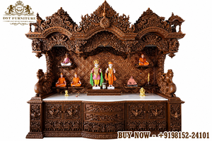 Grand Hand-Carved Wooden Temple for Home Big Size Teak Wood Peacock Carving Pooja Mandirs Customized <b>Large</b> Pooja Units for Sale - Product Image 2