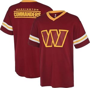 T-shirt à col en V de couleur marron des Washington Commanders avec des rayures jaunes et blanches et broderie du logo - Product Image 1