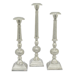 Classic design Hammered silver candle holder set luxury metal candlestick <b>stand</b> wedding centerpiece offers customization options - Product Image 3