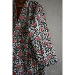 Kimono en coton matelassé fait main indien pour femme, longue robe de bain, robe bohème, col en V, fermeture à cordon, séchage rapide, respirant - Product Image 2