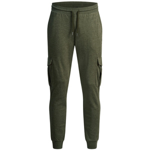 Men's Olive Green Cargo Sweatpants Elastic Waist Drawstring Casual Joggers Multiple Pockets Midweight Cotton Autumn Wear - Product Image 5
