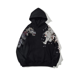 Embroidered Wolf Design Hooded Sweatshirt Men Oversized Casual Cotton <b>Knitted</b> Hoodie Autumn Style Front Pocket <b>Animal</b> <b>Pattern</b> - Product Image 3