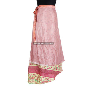 Jupes longues en soie Sari indienne vintage de créateur, 2 couches, style hippie magique, pour soirée, à porter en tour de taille - Product Image 6