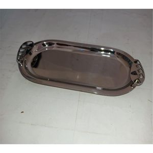 Modern <b>Silver</b> Metal Decorative Tray Oval <b>Mirror</b> Finish Jewelry Cosmetic Organizer Luxury Buffet Serving Platter with Handle Tray - Product Image 4