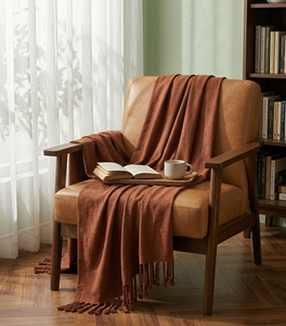 Manta Decorativa de Algodón Orgánico Color Mostaza para Sofá, 50x60 Pulgadas, Tejido de Felpa Jacquard, Resistente a las Manchas, para Invierno - Product Image 3